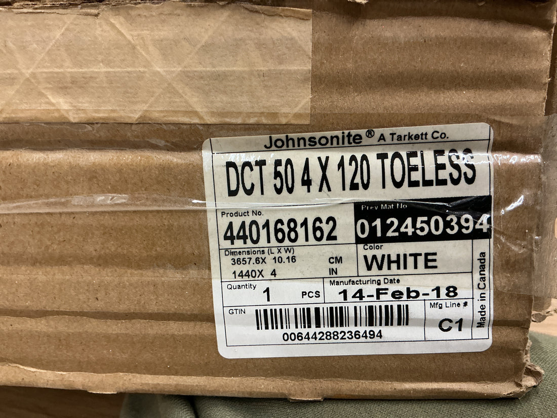 Johnsonite Rubber Wall Base Duracove Thermoplastic Rubber 1/8" (Type TP) TOELESS Duracove #50 WHITE- 1/8" (3 mm) x 4" x 120'