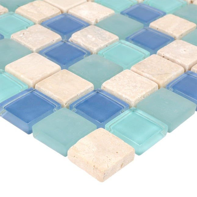 Water Springs 12”x12” Glossy Glass Stone Travertine Uniform Squares Wall Tile
