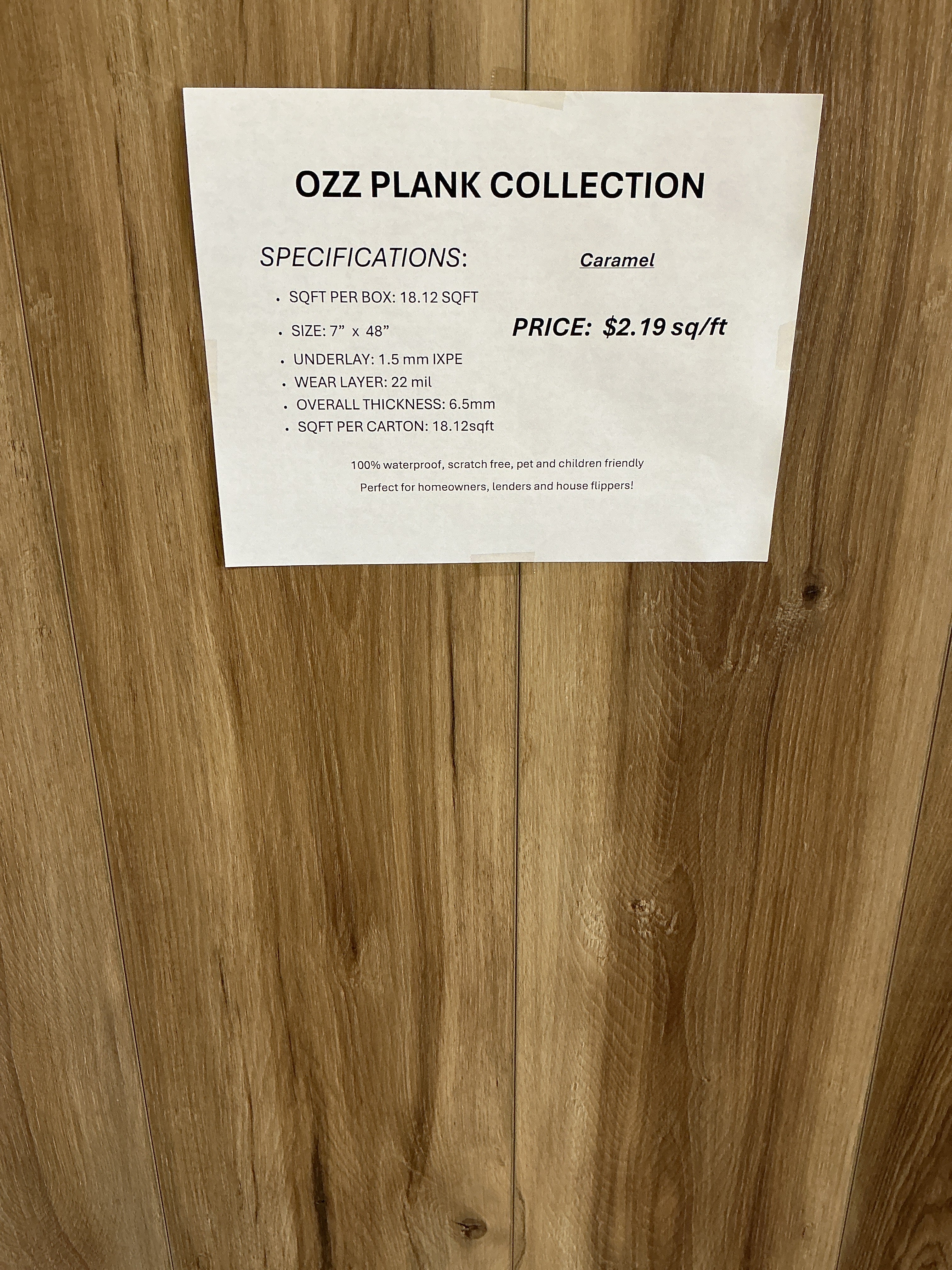 Ozz Plank 6.5mm – 22 Mil – Unilin Click – Deep Embossed – UV Coating. Color Caramel