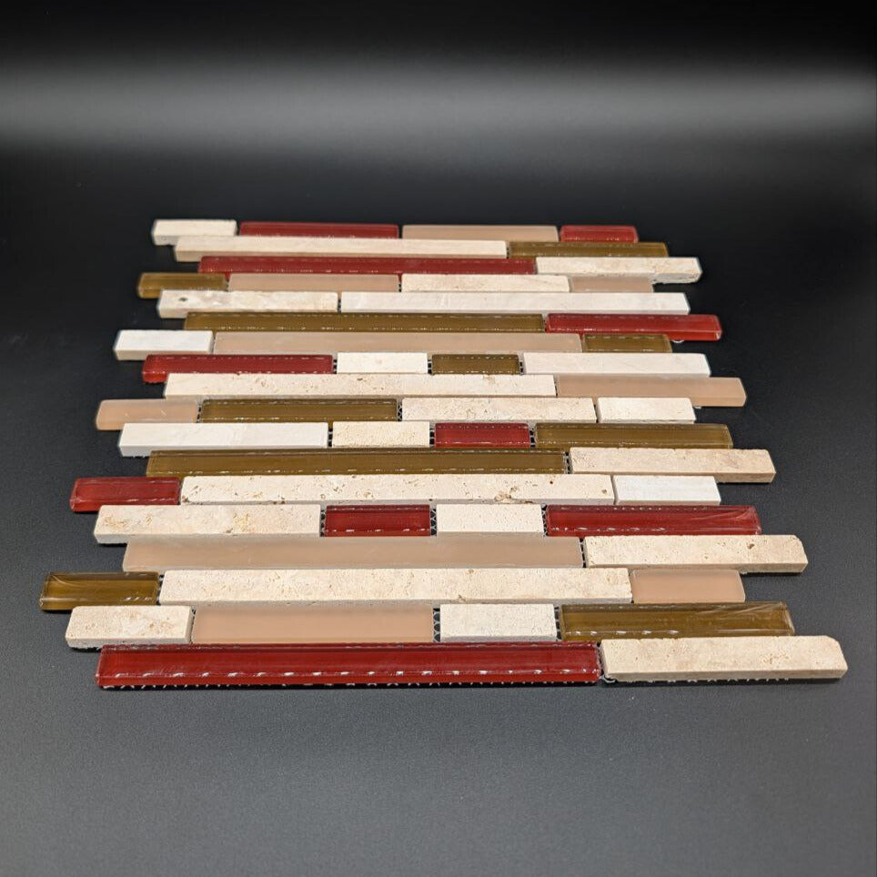Orchid Brick 12”x12” Multi-finish Glass/Stone Travertine Linear Mosaic Wall Tile