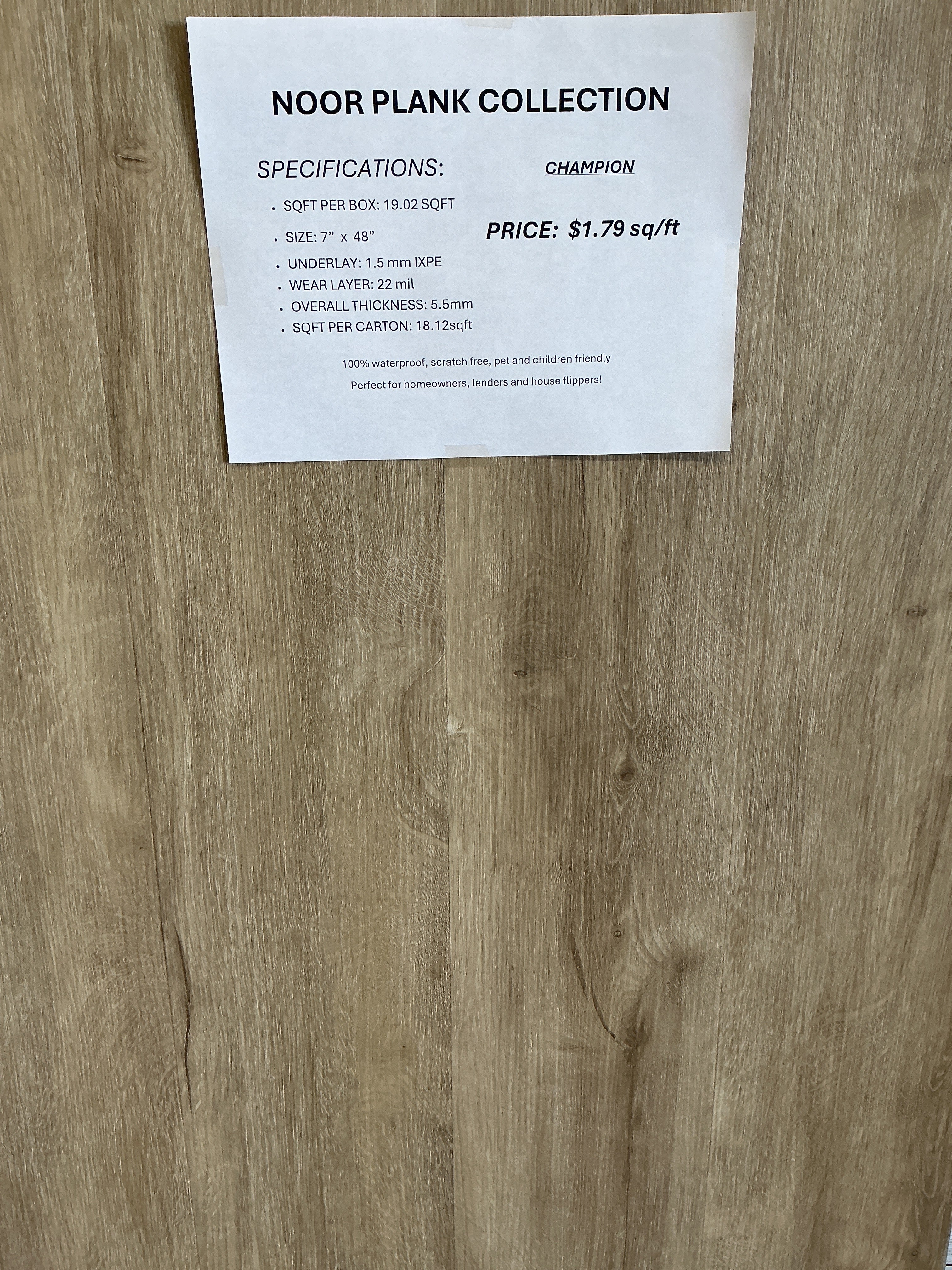 Noor Plank 5.5mm – 22 Mil – Unilin Click – Deep Emboss – UV Coating. Color: Champion