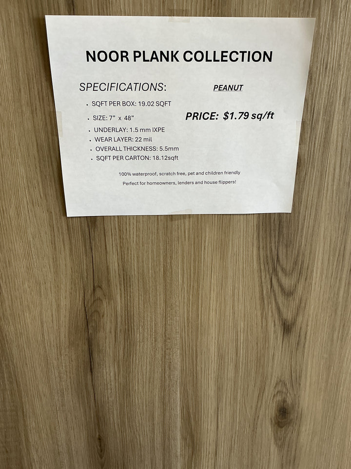 Noor Plank 5.5mm – 22 Mil – Unilin Click – Deep Emboss – UV Coating. Color: Peanut