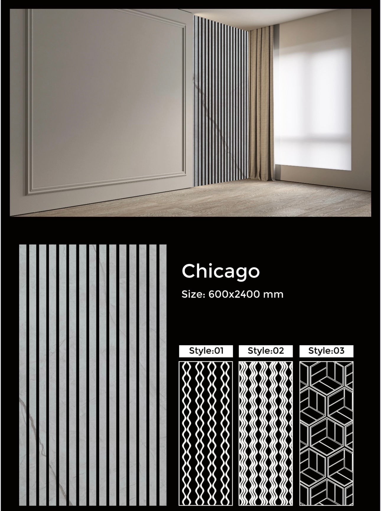 Decorative Acoustic Slat Wall Panels 8ft x 2ft Chicago