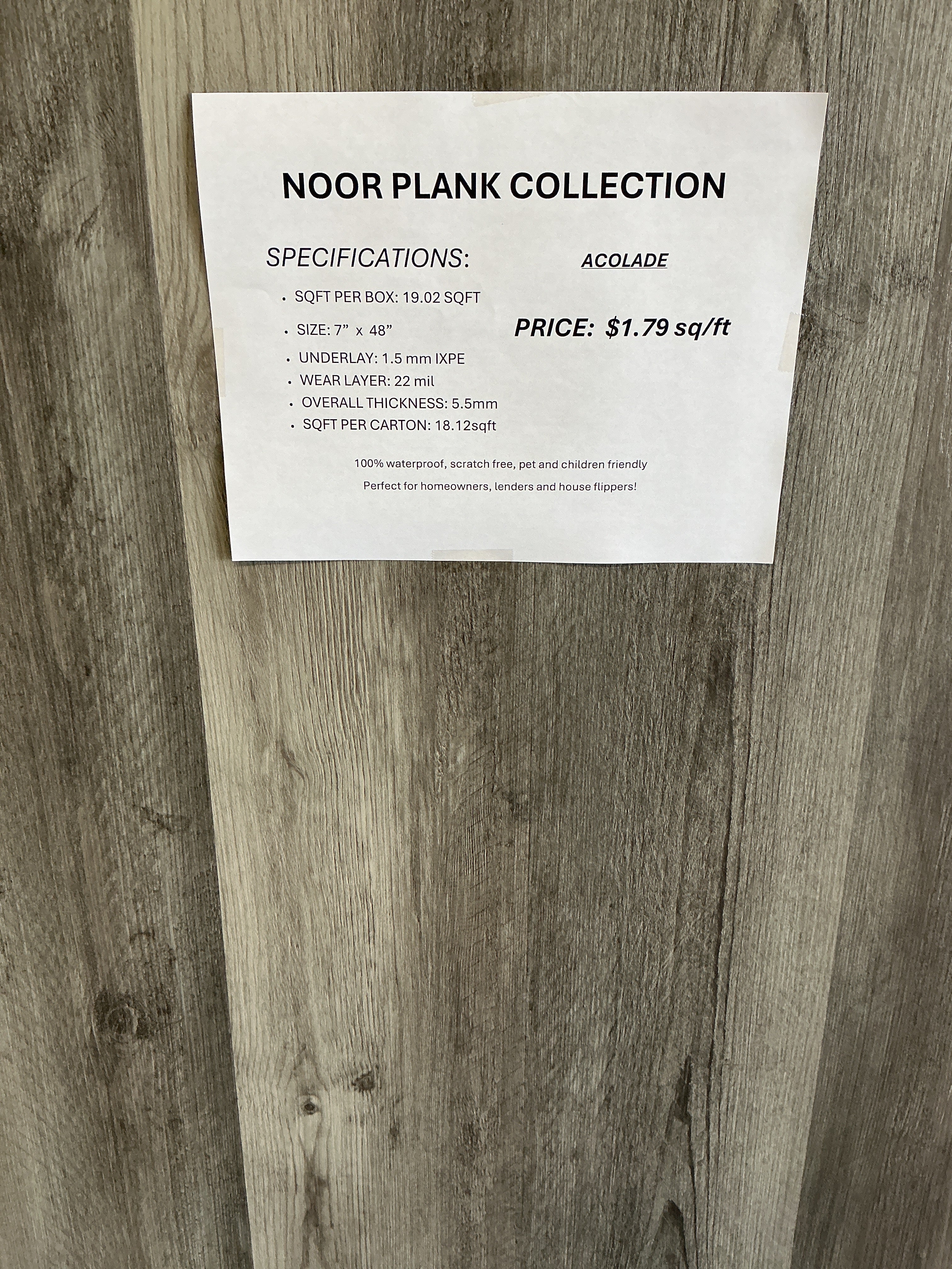 Noor Plank 5.5mm – 22 Mil – Unilin Click – Deep Emboss – UV Coating.  Color: Acolade