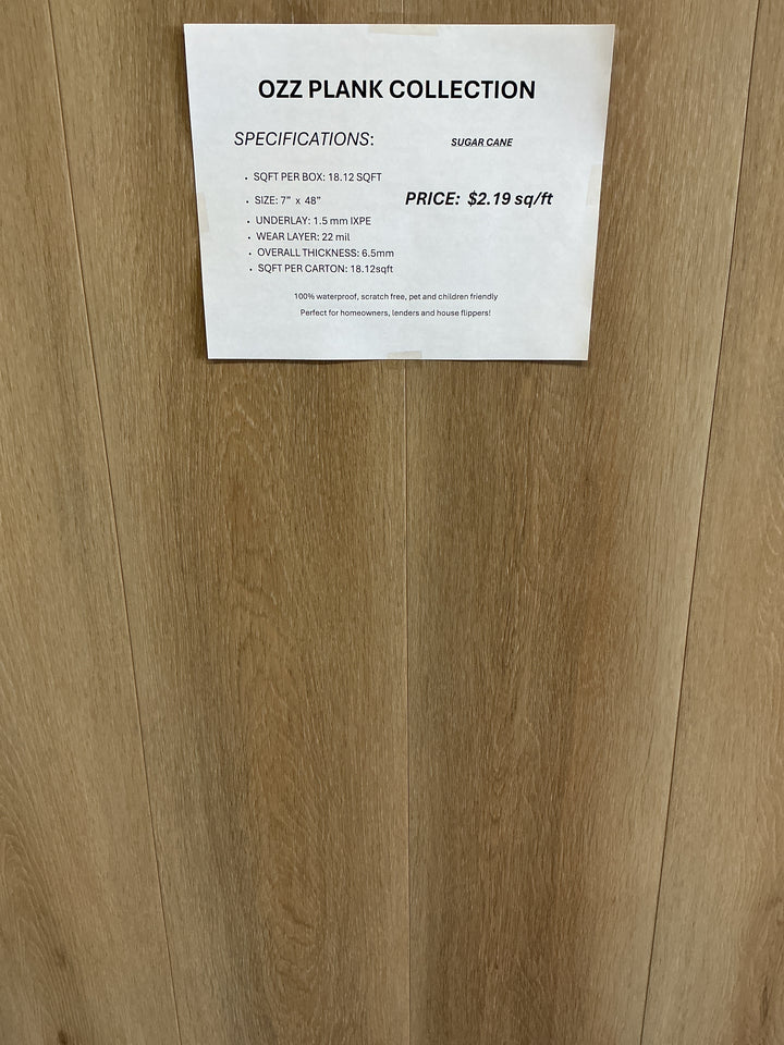 Ozz Plank 6.5mm – 22 Mil – Unilin Click – Deep Embossed – UV Coating. Color: sugar cane