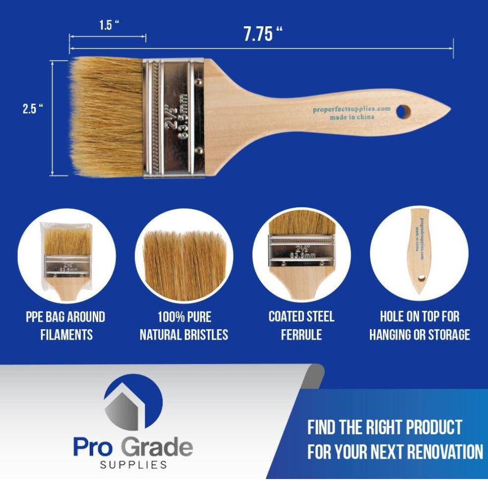 Pro Grade - Chip Paint Brushes - 2.5” Chip Paint Brush Light Brown