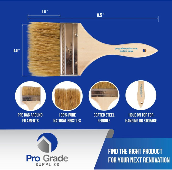 Pro Grade - Chip Paint Brushes - 4” Chip Paint Brush Light Brown