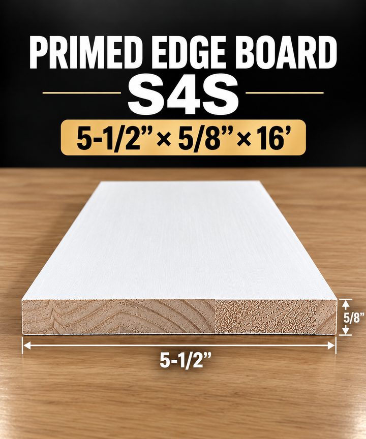 Primed Edge Board(S4S) Size: (5-1/2” x 5/8”) x 16’