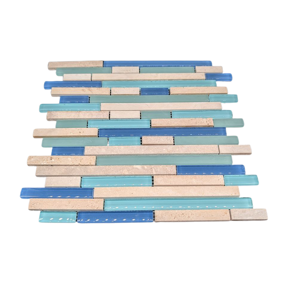 Water Springs Brick 12-in x 12-in Glossy Glass Stone Travertine Linear Wall Tile (1-sq. ft/ Piece)