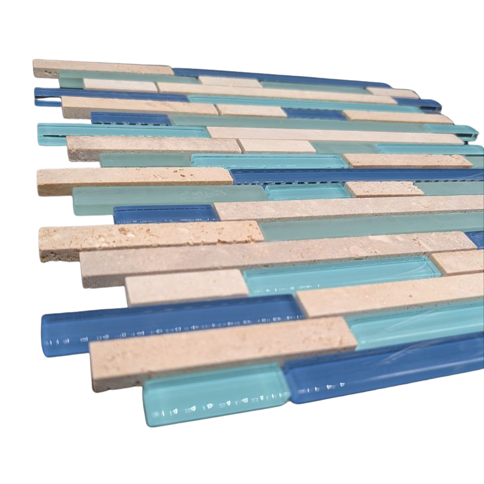 Water Springs Brick 12-in x 12-in Glossy Glass Stone Travertine Linear Wall Tile (1-sq. ft/ Piece)