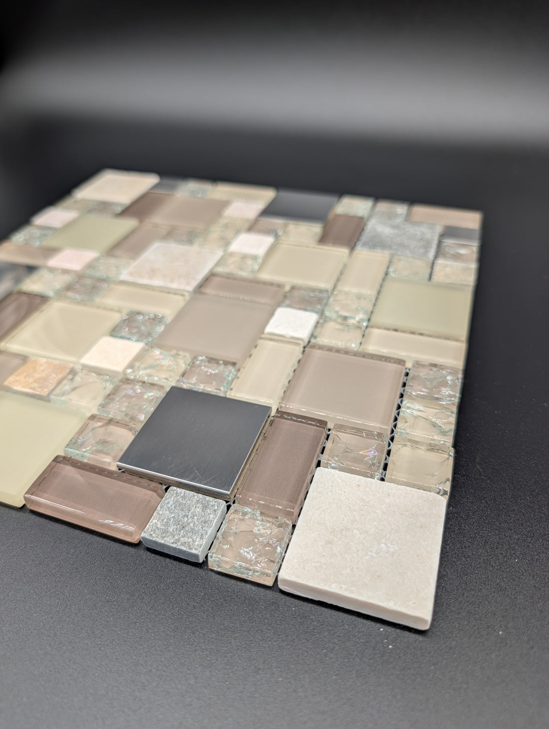 Earth Cubes Stainless 12”x12” Glossy Glass/Metal/Stone Slate Multi-shaped Mosaic Wall Tile