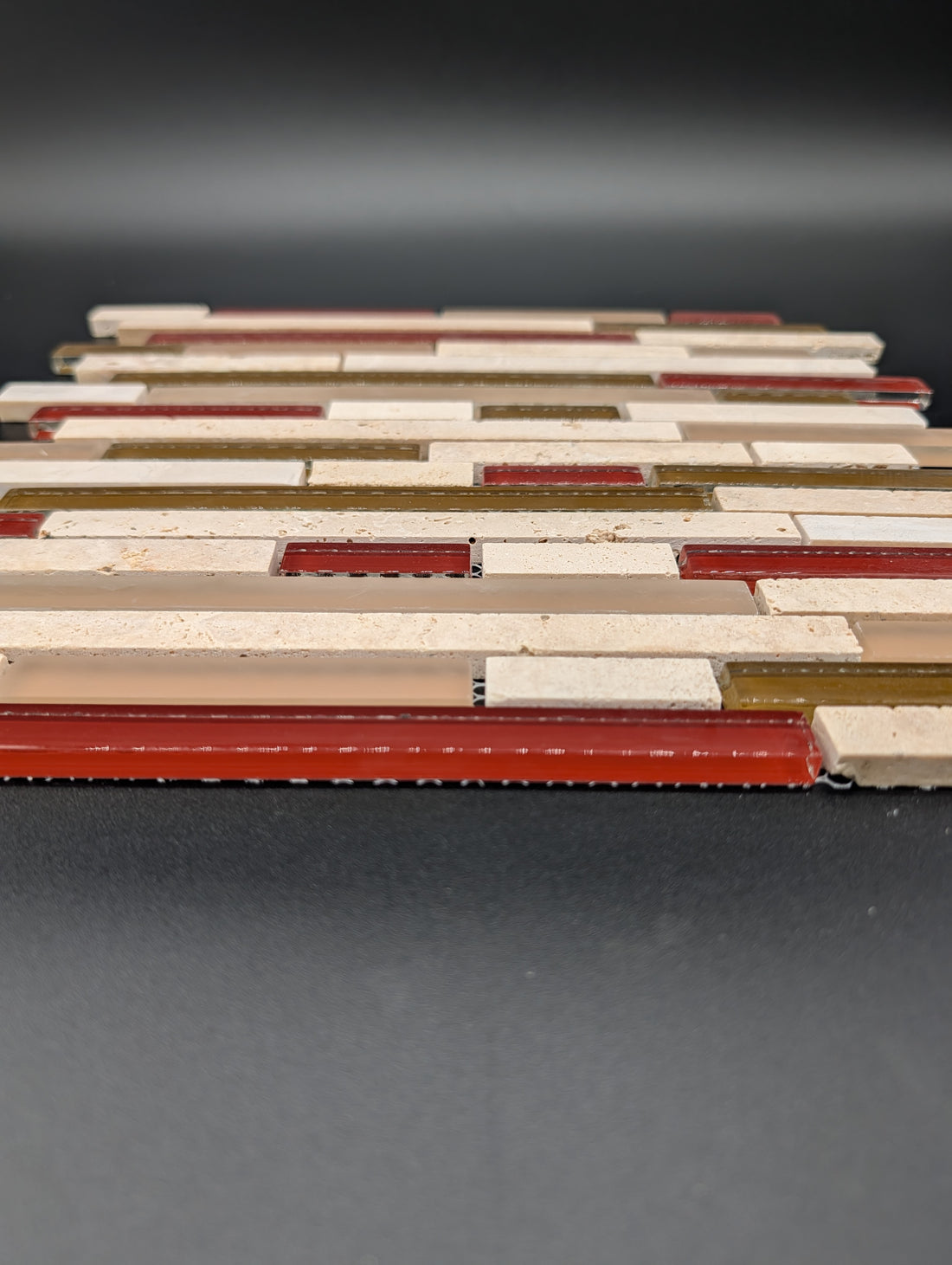 Orchid Brick 12”x12” Multi-finish Glass/Stone Travertine Linear Mosaic Wall Tile