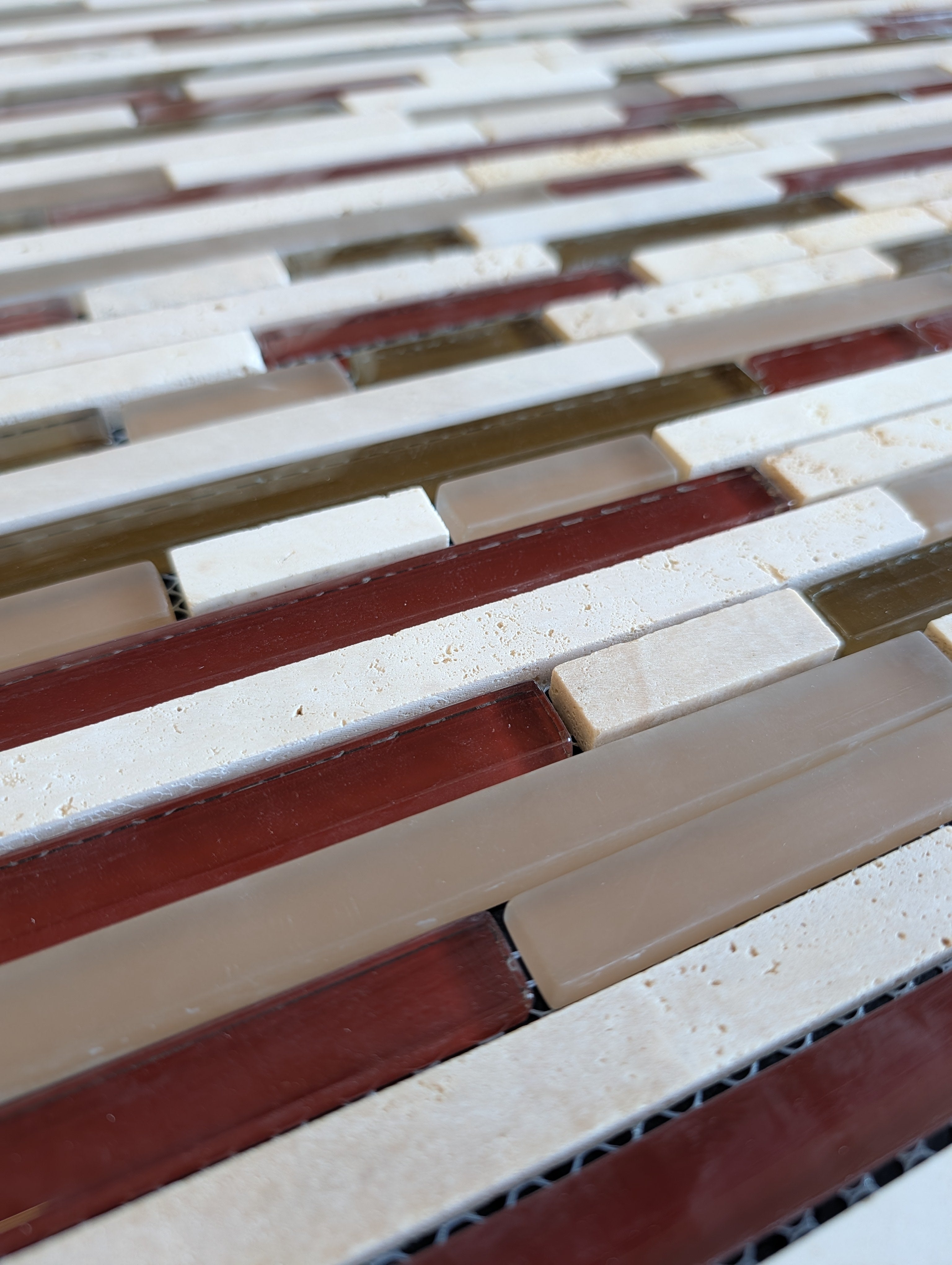 Orchid Brick 12”x12” Multi-finish Glass/Stone Travertine Linear Mosaic Wall Tile