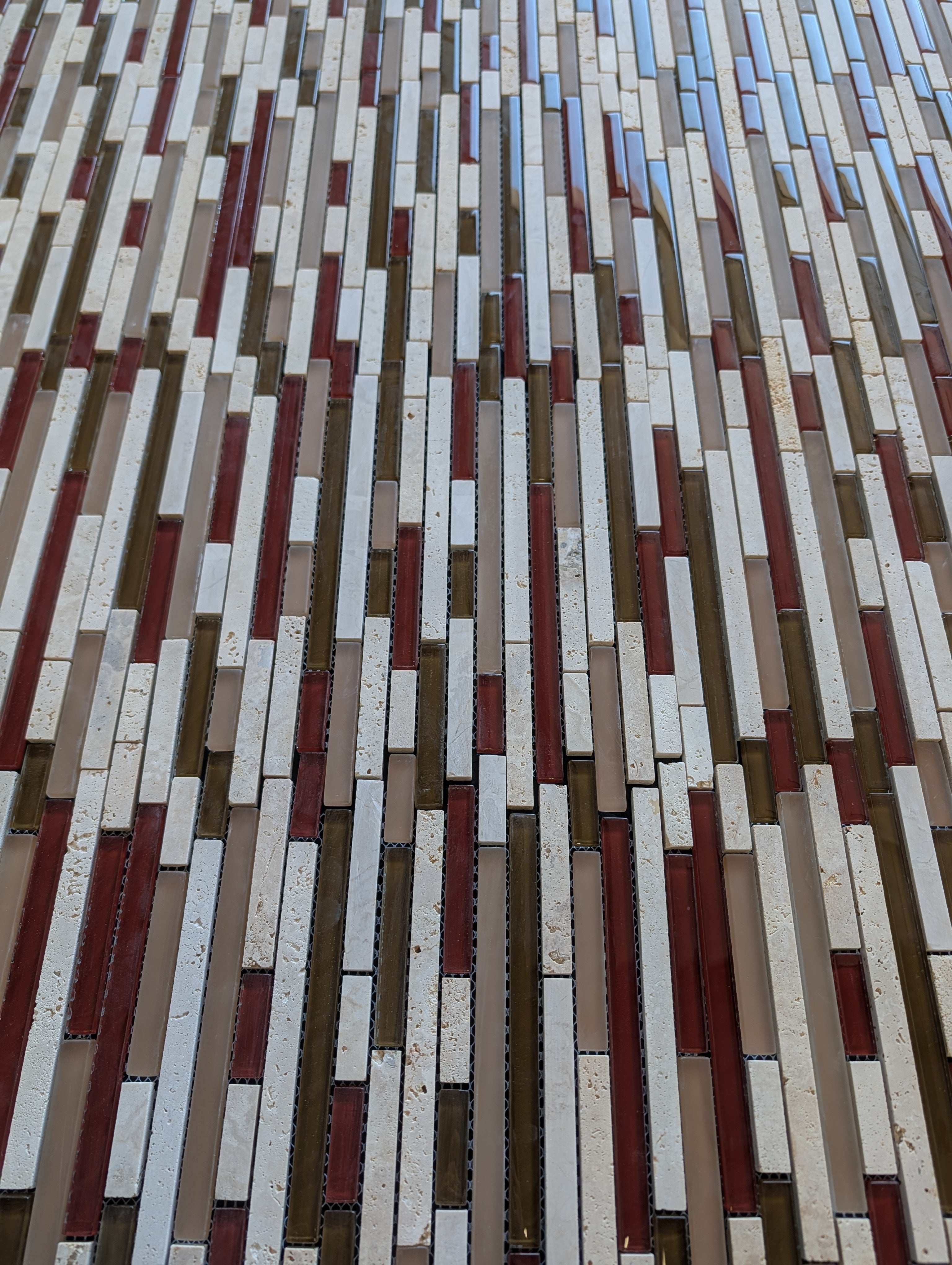 Orchid Brick 12”x12” Multi-finish Glass/Stone Travertine Linear Mosaic Wall Tile