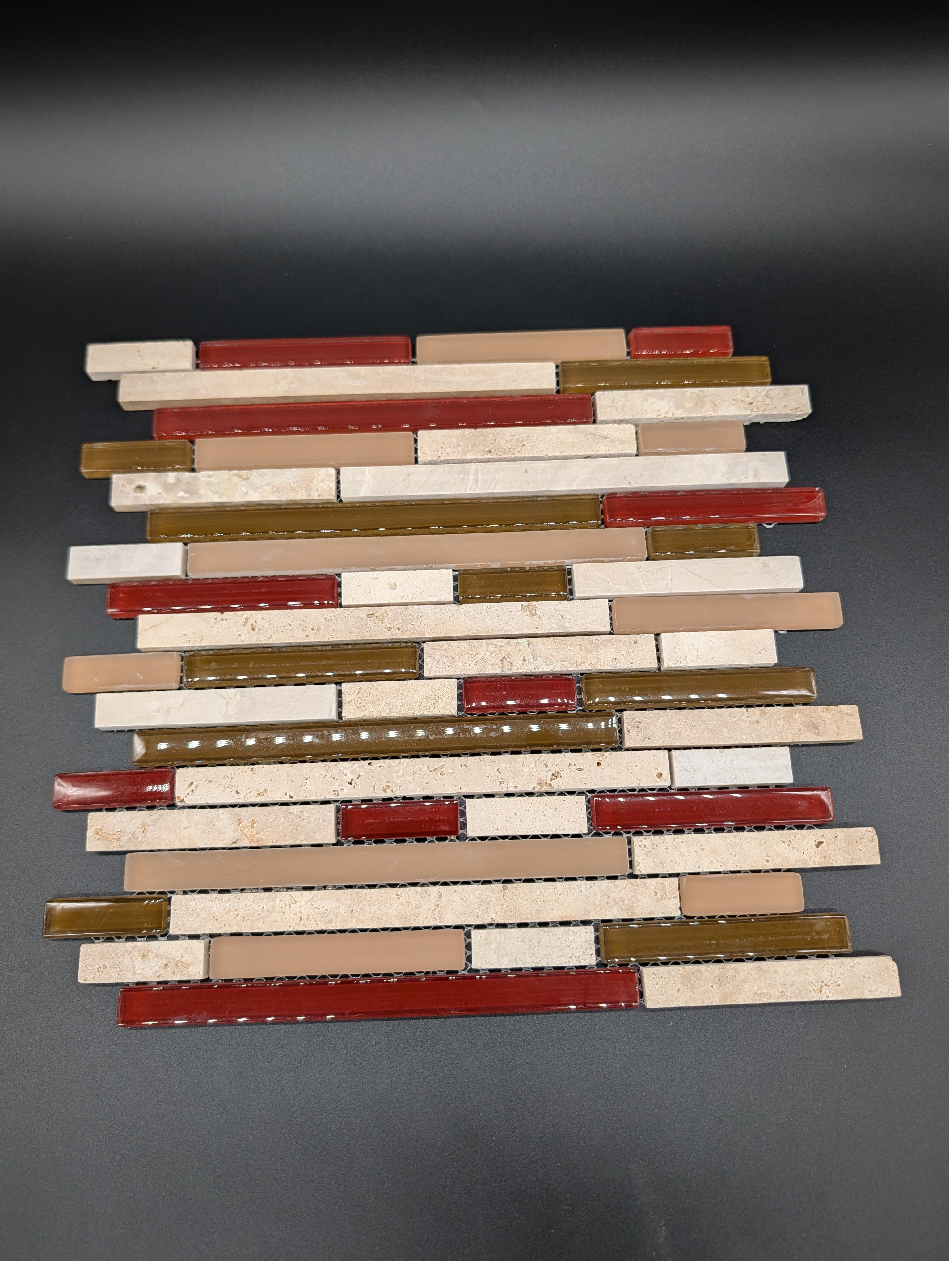 Orchid Brick 12”x12” Multi-finish Glass/Stone Travertine Linear Mosaic Wall Tile