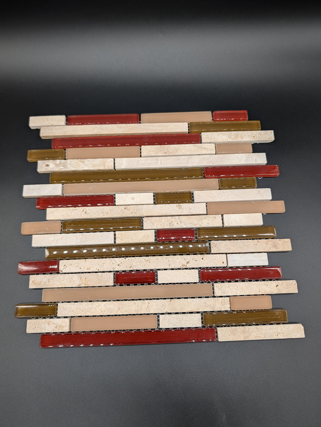 Orchid Brick 12”x12” Multi-finish Glass/Stone Travertine Linear Mosaic Wall Tile