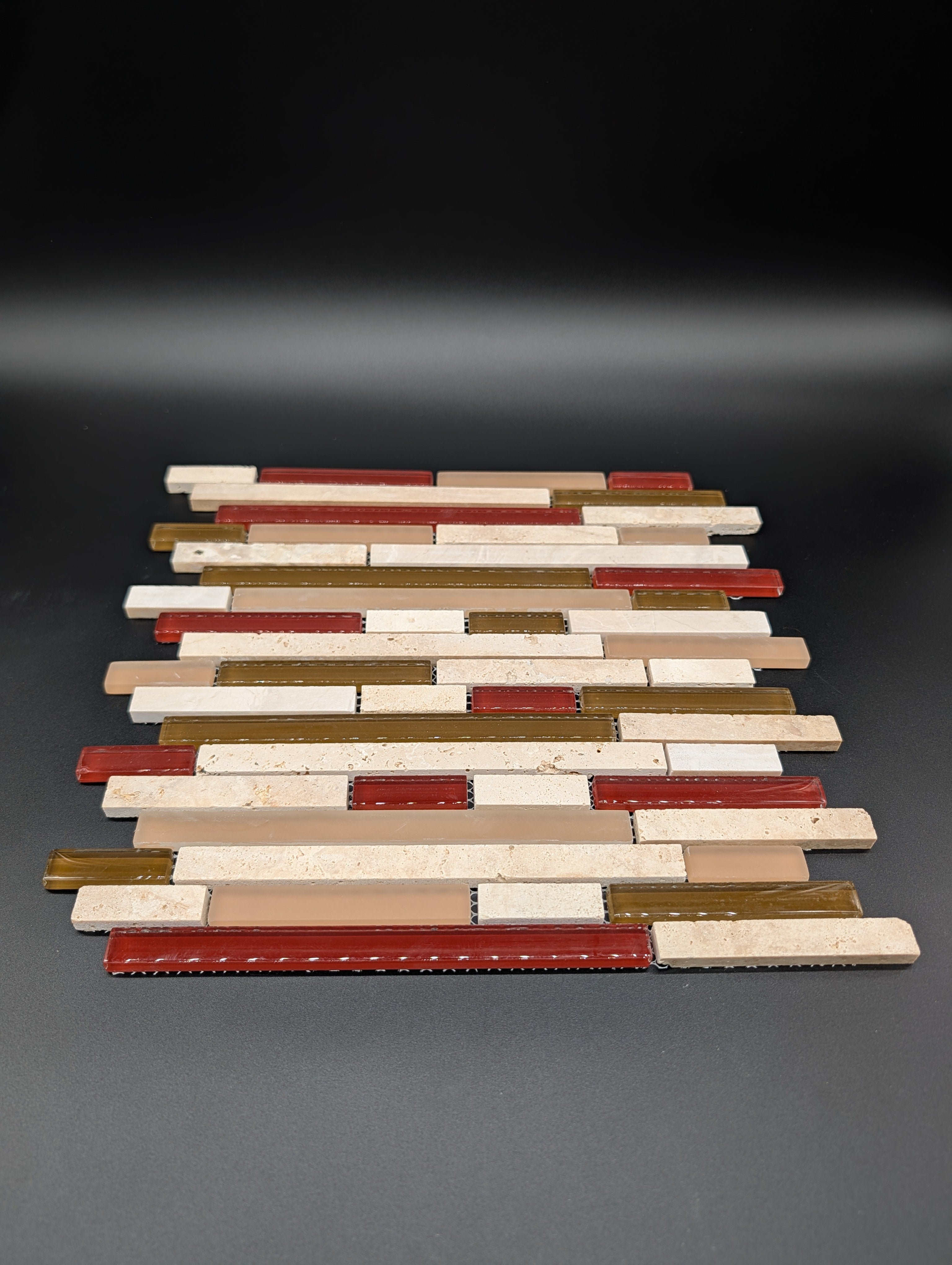 Orchid Brick 12”x12” Multi-finish Glass/Stone Travertine Linear Mosaic Wall Tile