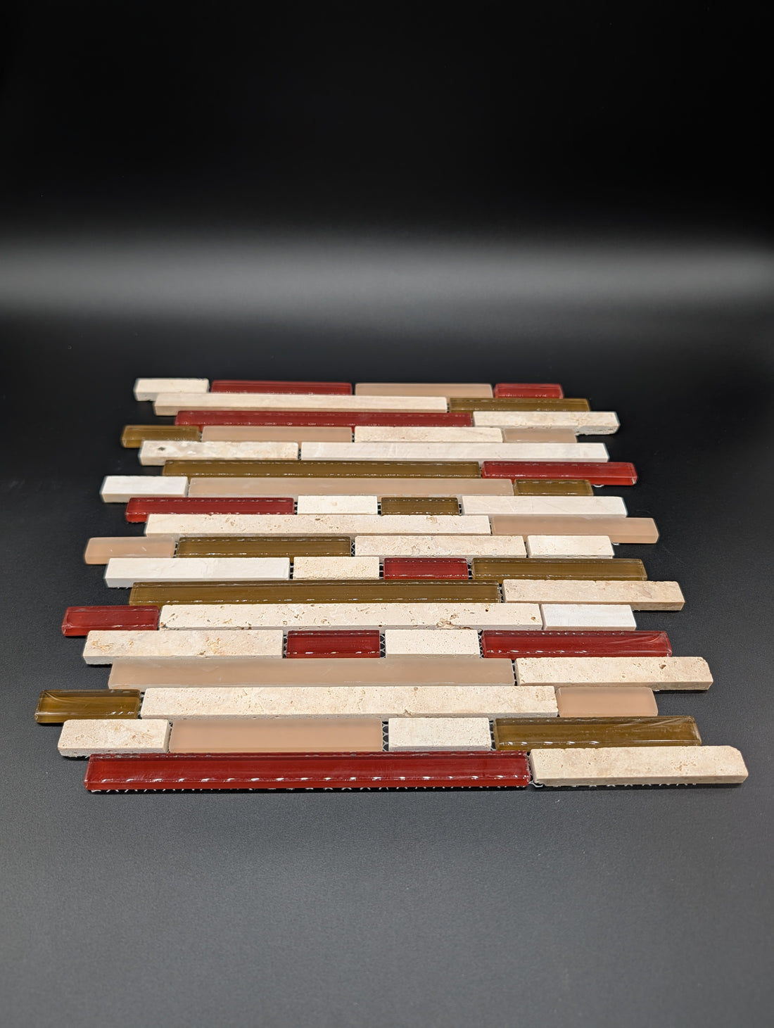 Orchid Brick 12”x12” Multi-finish Glass/Stone Travertine Linear Mosaic Wall Tile