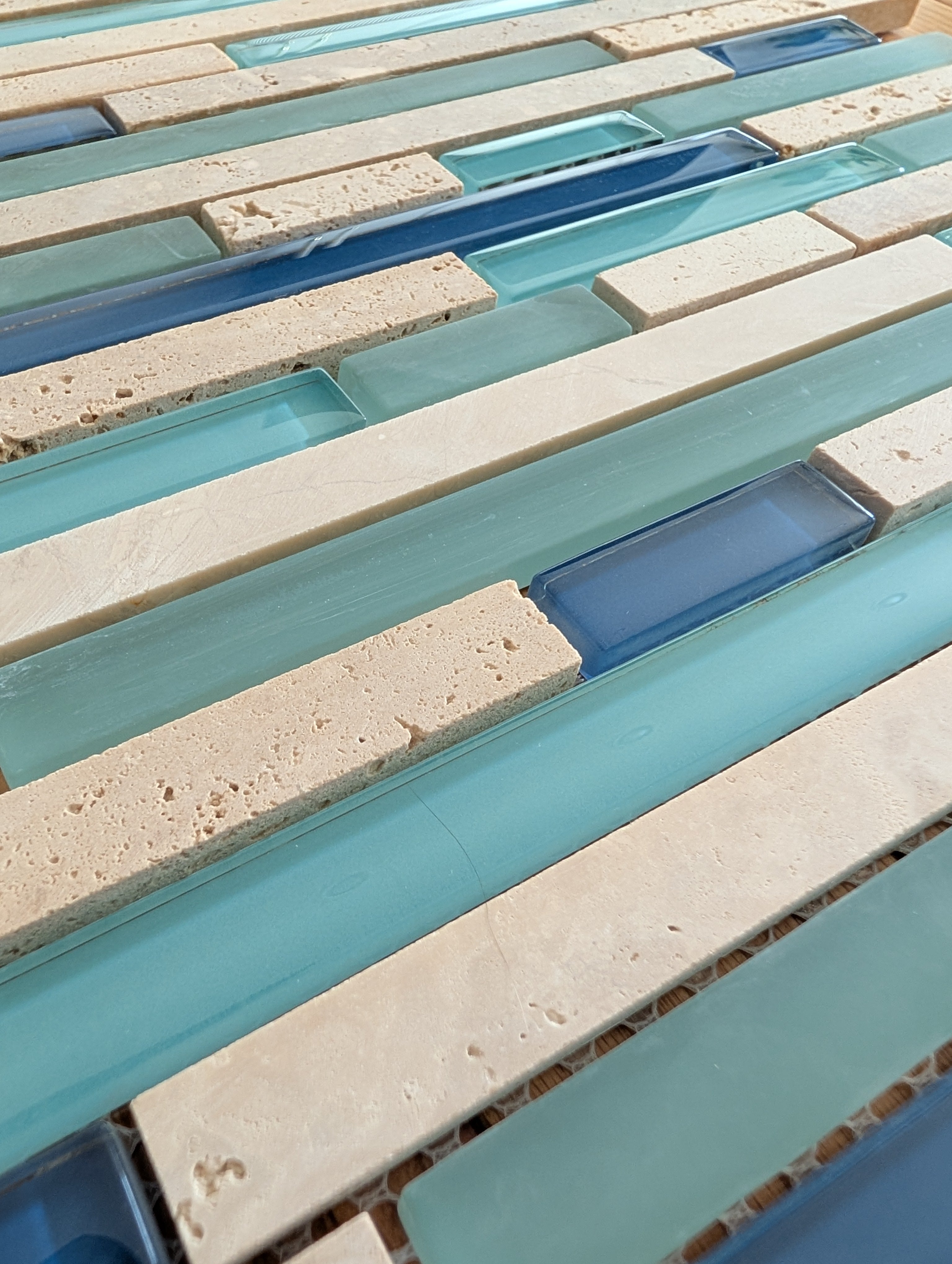 Water Springs Brick 12-in x 12-in Glossy Glass Stone Travertine Linear Wall Tile (1-sq. ft/ Piece)