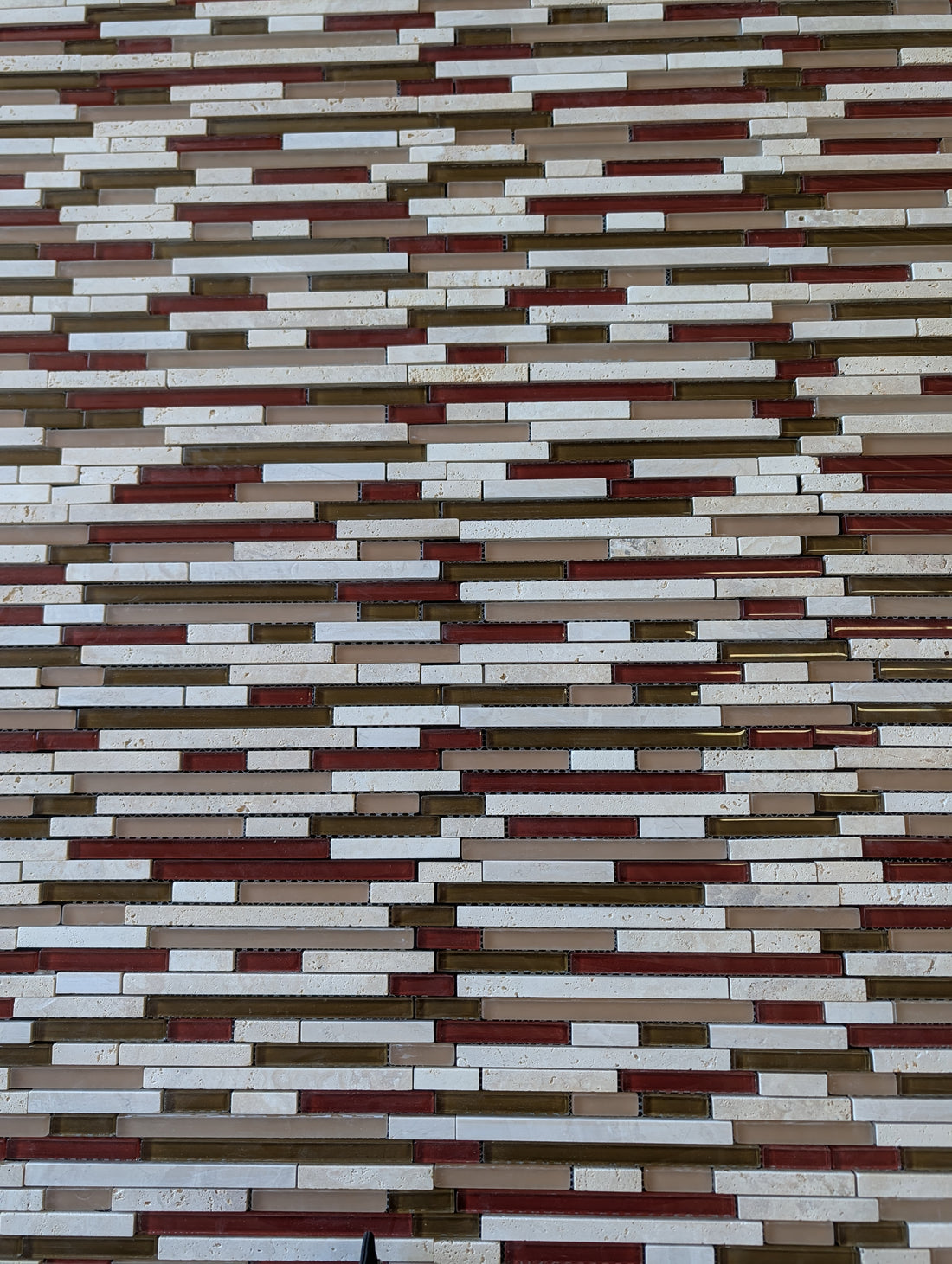Orchid Brick 12”x12” Multi-finish Glass/Stone Travertine Linear Mosaic Wall Tile