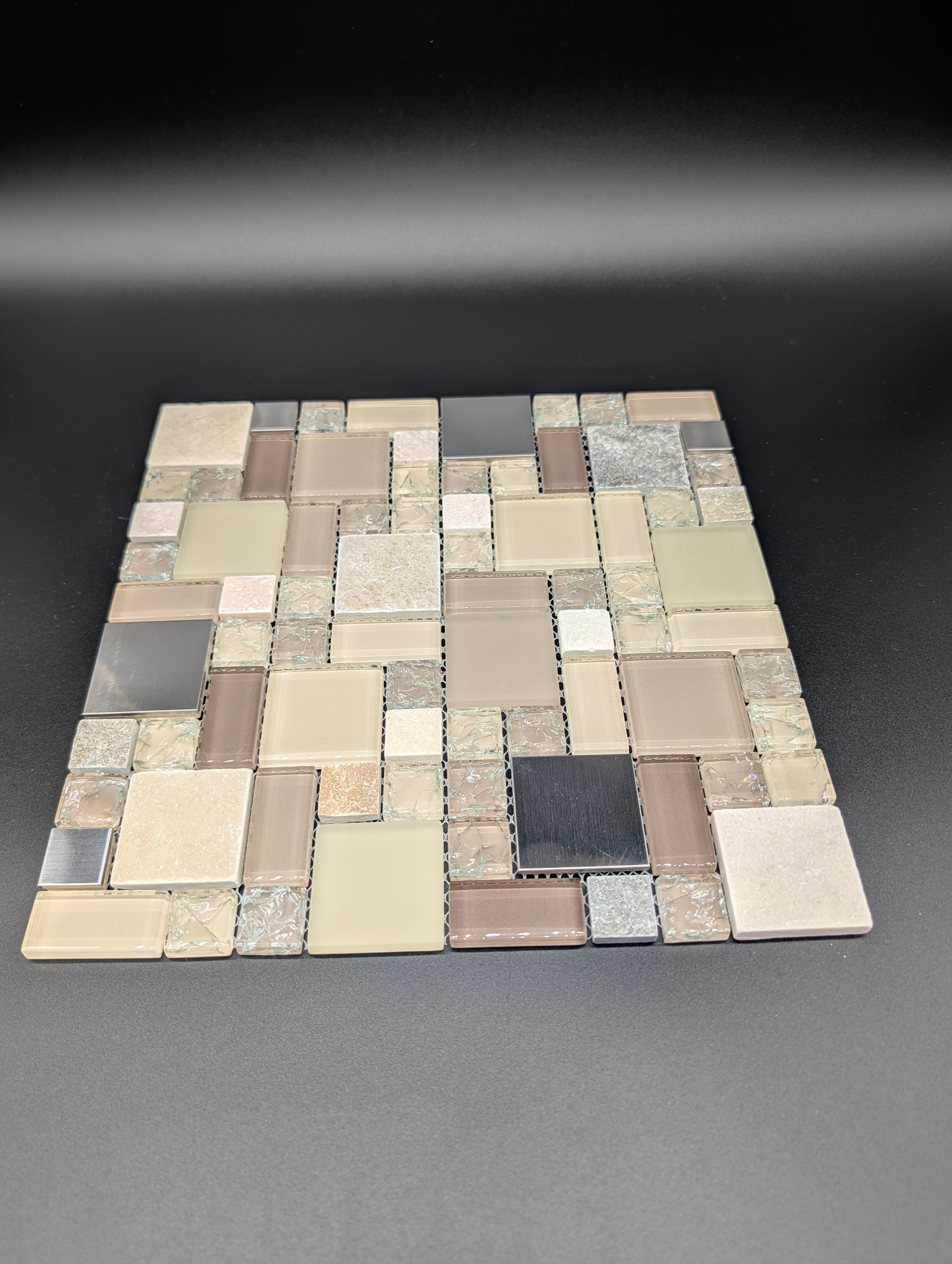 Earth Cubes Stainless 12”x12” Glossy Glass/Metal/Stone Slate Multi-shaped Mosaic Wall Tile