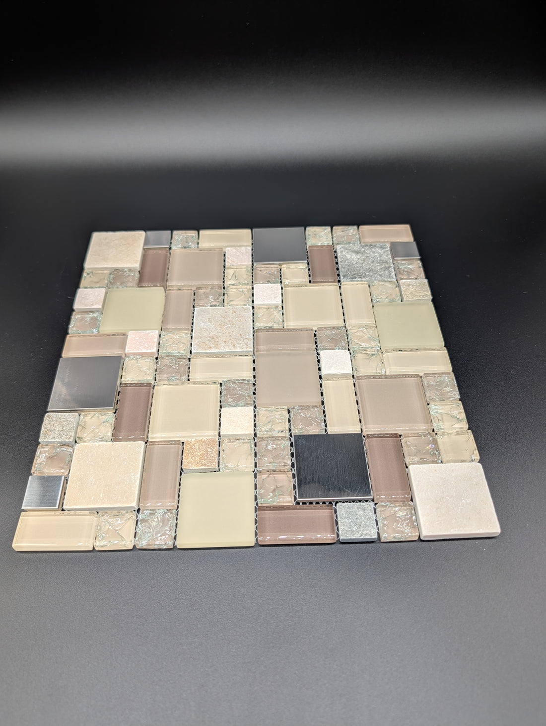 Earth Cubes Stainless 12”x12” Glossy Glass/Metal/Stone Slate Multi-shaped Mosaic Wall Tile
