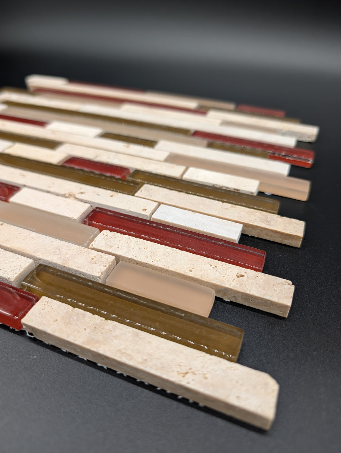 Orchid Brick 12”x12” Multi-finish Glass/Stone Travertine Linear Mosaic Wall Tile