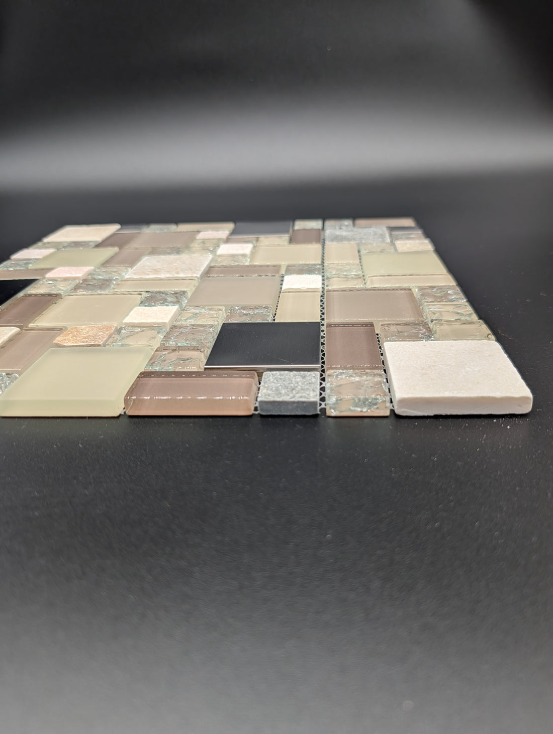 Earth Cubes Stainless 12”x12” Glossy Glass/Metal/Stone Slate Multi-shaped Mosaic Wall Tile