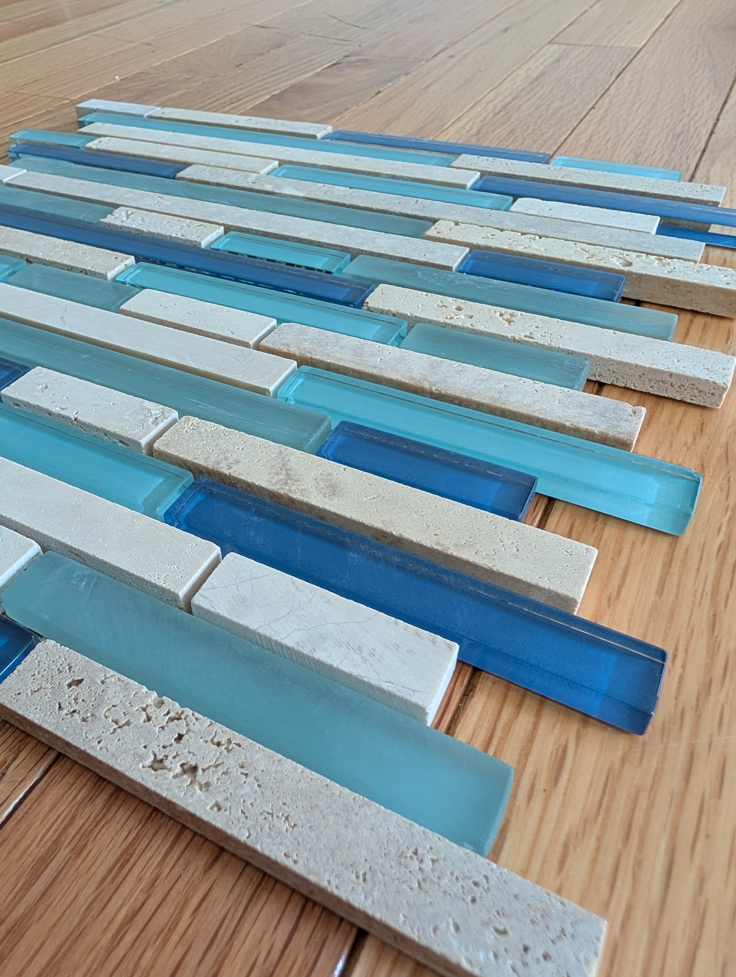 Water Springs Brick 12-in x 12-in Glossy Glass Stone Travertine Linear Wall Tile (1-sq. ft/ Piece)