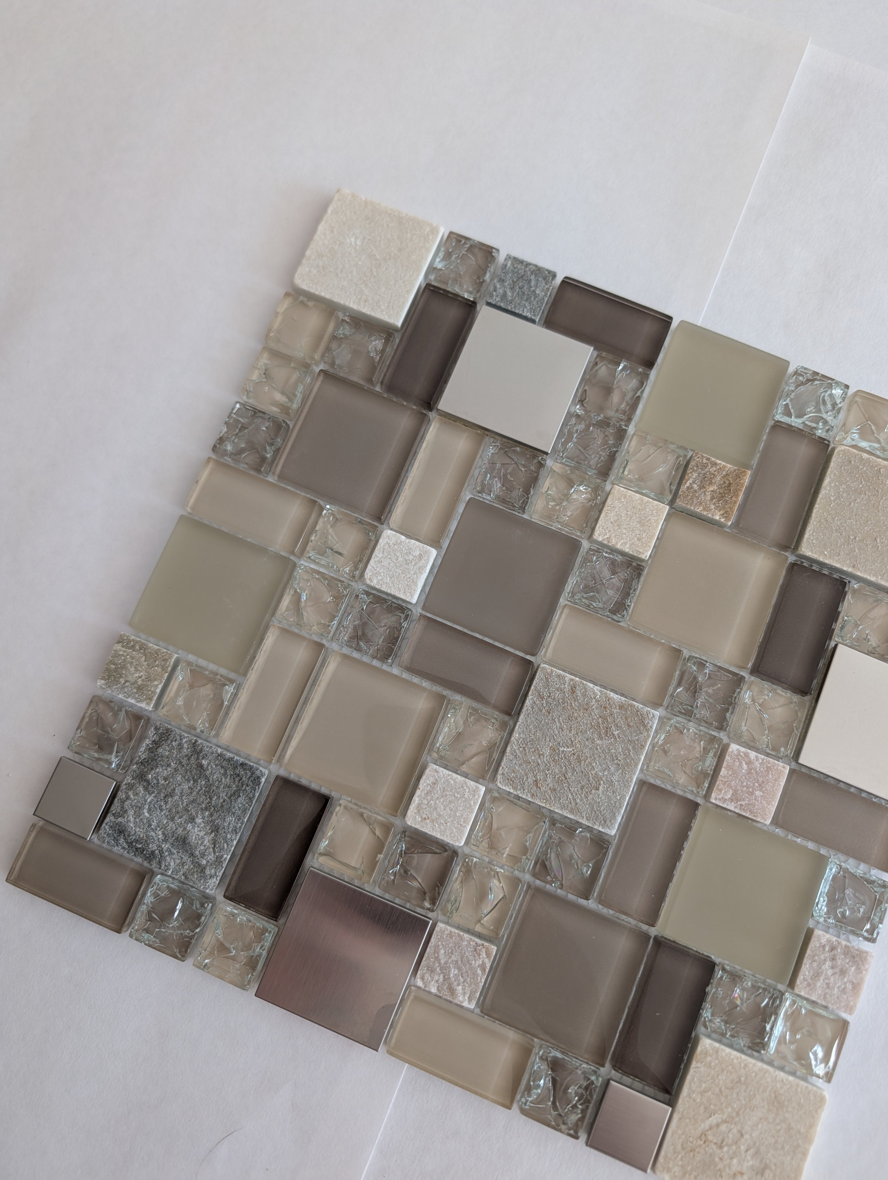 Earth Cubes Stainless 12”x12” Glossy Glass/Metal/Stone Slate Multi-shaped Mosaic Wall Tile